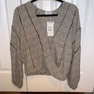 White w/ black print blouse NWT